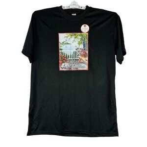 God Bless America Black Graphic Tee L Patriotic Scenic Print Short Sleeve Shirt